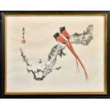 A JAPANESE PAINTING OF BIRDS ON A BRANCH, inscribed and with red seal framed and glazed, image 30.