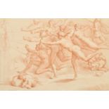 After Michelangelo, archers shooting at a herm, print, plate size 10.75" x 14.5" (27 x 37cm).