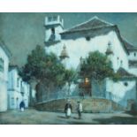 Albert Moulton Foweraker (1873-1942) British, figures outside a church in San Roque, watercolour,