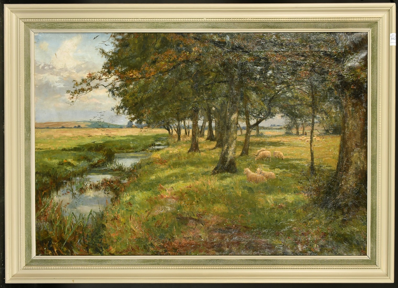Annette Elias (1849-1921) British, An extensive landscape with sheep grazing beneath trees near to a - Image 2 of 4
