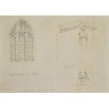 Circle of John Ruskin, Studies of ecclesiastical details, a glass window and pillar, pencil on