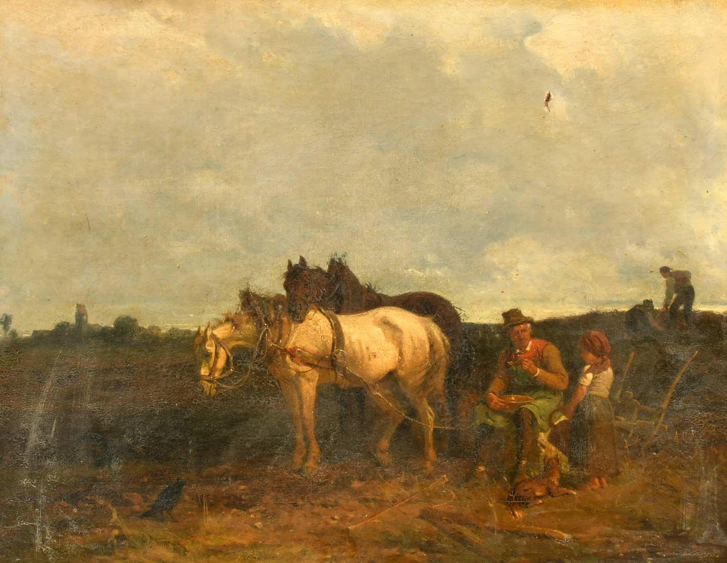 Seybold, 19th Century, figures and horses on open heathland, oil on canvas, signed and dated 1866,