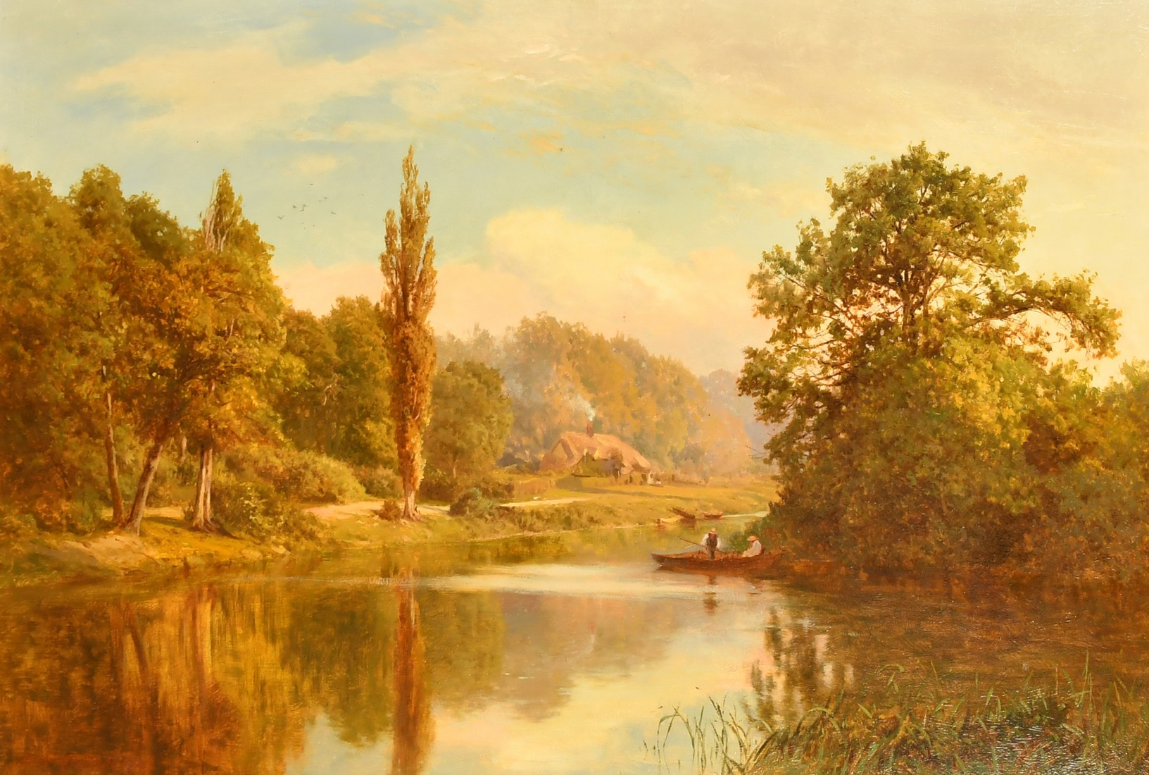 Edwin H. Holder (1847-1922) British, A view on the Thames, a river landscape with a cottage and