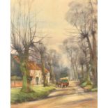 Walter Goldsmith, A horse and cart on a village road, watercolour, signed, 14.25" x 11.75", (36.