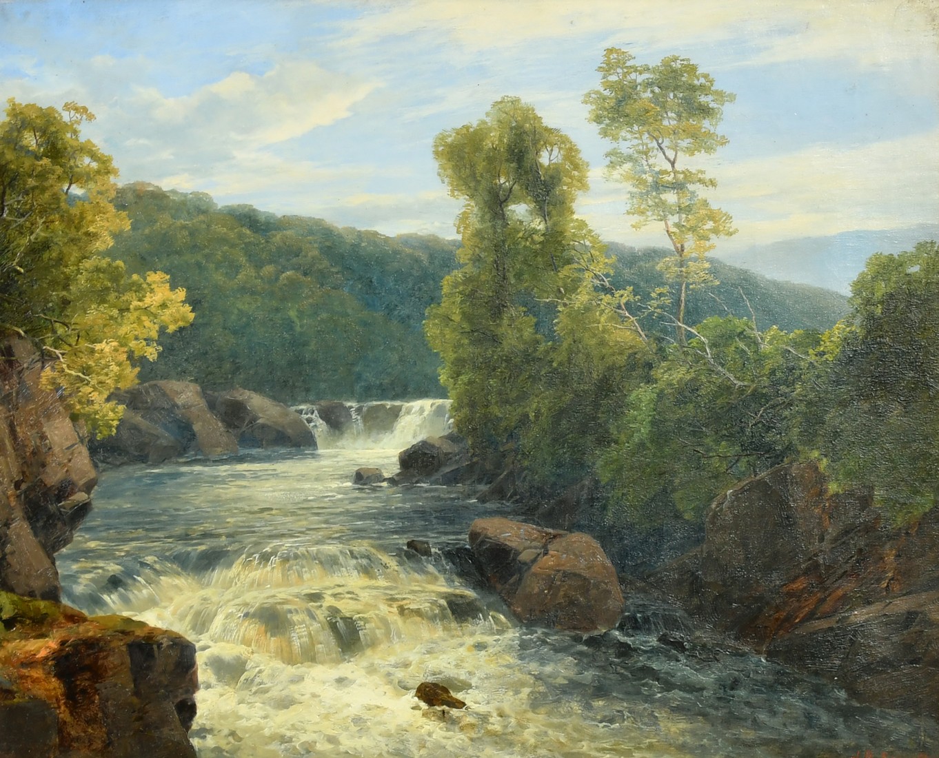 J. B. Smith (19th Century) British, 'Ogwen Falls, Bangor, N. Wales', waterfalls in landscape, oil on