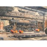 Ralph Hartley (1926-1988) British, 'Steam Engine', watercolour, signed, label verso, 21.5" x 29", (