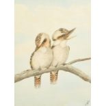 Neville Henry Cayley, (1853-1903) Australian, Two Kookaburras sitting on a branch, watercolour,