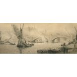 William Lionel Wyllie (1851-1931) British, 'Southwark Bridge', etching, signed in pencil, plate size