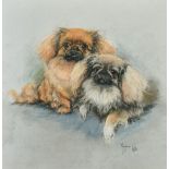 Marjorie Cox (1915-2003) British, a portrait study of two Pekingese, pastel, signed and dated