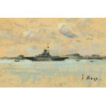 Paul Lucien Maze (1887-1979) French/British, a battleship in the Solent, pastel, signed, 5" x 7.