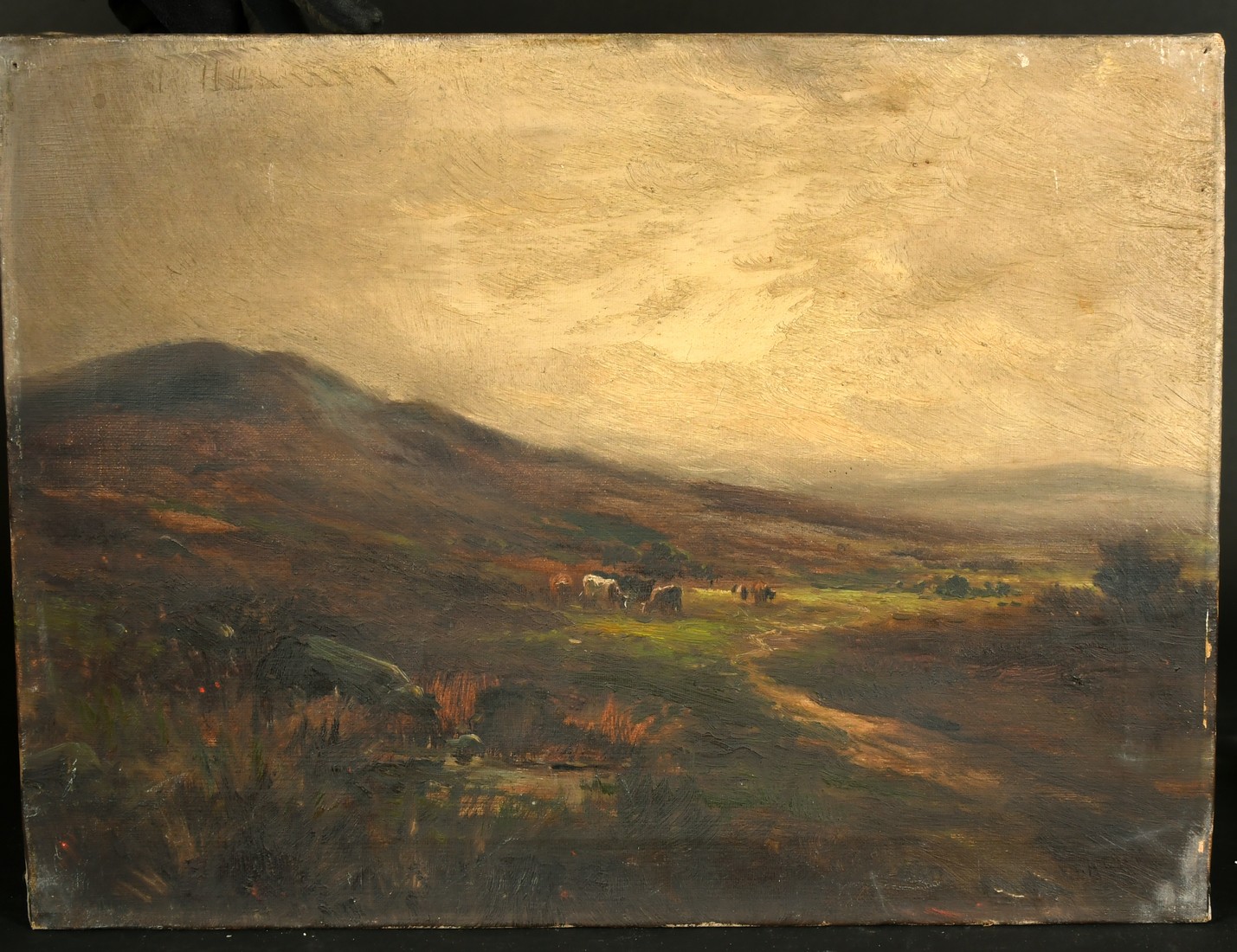 William Ashton (1853-1927) British, cattle watering at dusk, oil on canvas,signed, 12" x 19" (30 x - Image 4 of 6