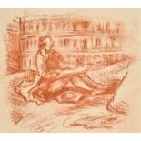 An 18th Century sepia study of a figure drawing beside the Colosseum, 4.25" x 4.75", (11 x 12cm), (
