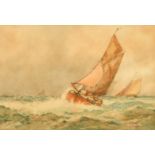 Frederick James Aldridge (1850-1933) British, traditional boats in heavy seas, watercolour,