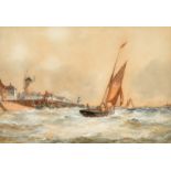 Robert Malcolm-Lloyd (1859-1907) British, sailboats passing a headland, watercolour, signed and