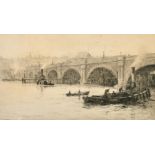 William Lionel Wyllie (1851-1931) British, 'Waterloo Bridge', etching, signed in pencil, 7.5" x 13.