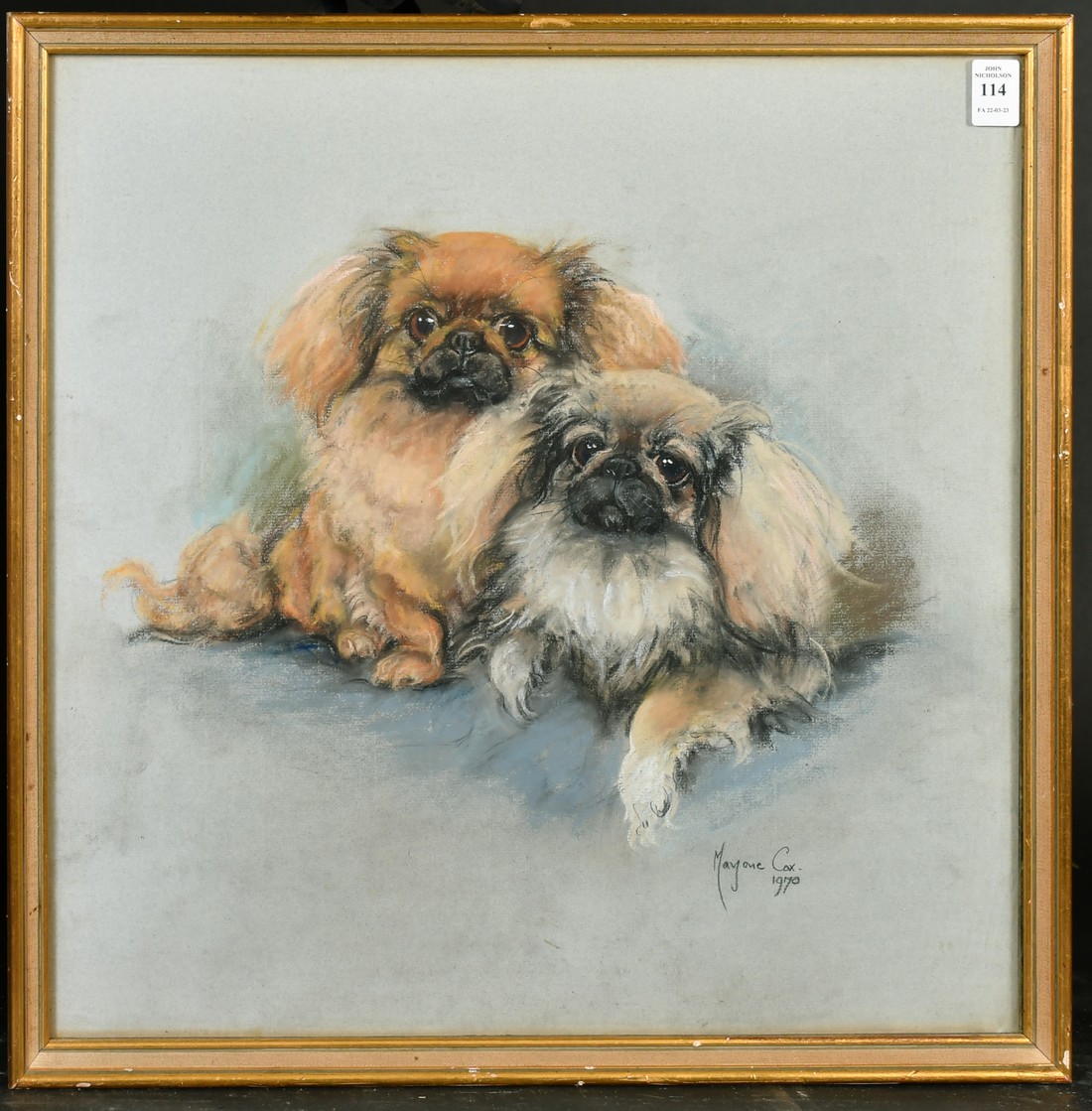Marjorie Cox (1915-2003) British, a portrait study of two Pekingese, pastel, signed and dated - Image 2 of 4