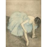 Degas (1834-1917), a ballet dancer adjusting her shoe, etching and aquatint, 10.25" x 8" (26 x 19.