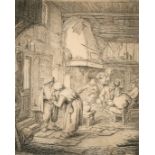 Van Ostade (1610-1685), figures in an interior, etching, signed in plate, 4.25" x 3.25" (10.5 x