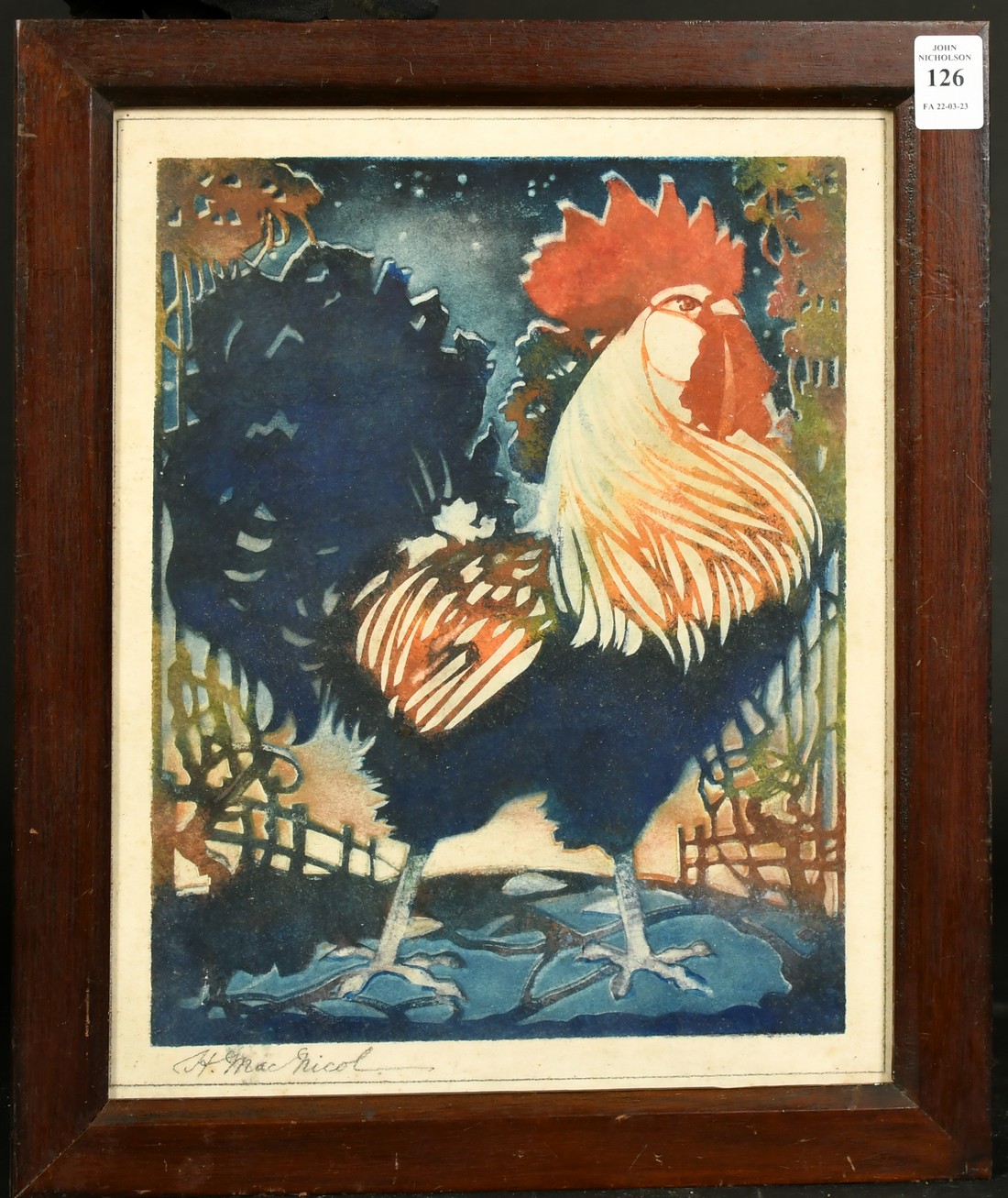 H. MacNicol (20th Century), a watercolour study of a cockerel, signed in pencil, 12" x 9.5", (30 x - Image 2 of 4