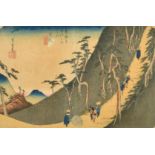 Hiroshige, Japanese, 'Nissaka-Shuku', a woodblock print, 8.5" x 13.5" (21.5 x 34.5cm), along with