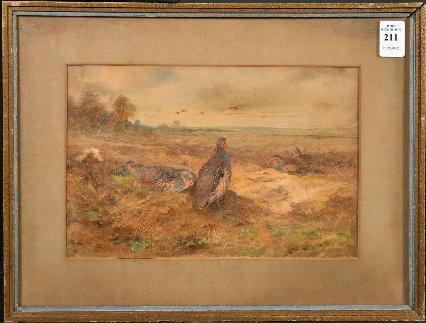 James Stinton (1870-1961) British, Partridge in an open landscape, watercolour, signed, 6.5" x 9. - Image 2 of 4