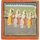19th Century Indian, Four female figures carrying a flower in the palm of their hands,
