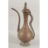 A LARGE COPPER LIDDED EWER, 49cm high.