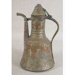 A TINNED COPPER LIDDED EWER, 30cm high.