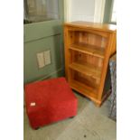 A pine bookcase and a footstool.