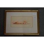 Reclining female nude, pencil signed print and three other pictures.