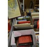 Old stamp catalogues, military books and ballooning prints.