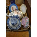 Blue and white and other decorative china.