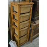 A wicker storage unit.