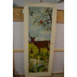 Anne Dunbar Graham, A stag and other wildlife gathered in an open landscape, oil on wood (painted