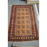 A Persian carpet, the central panel with three rows of six stylised motifs 150cm x 95cm.