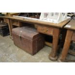 An unusual large oak two drawer desk or architects table.
