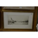 William Lionel Wyllie, sailing boats of a harbour, a reproduction print.