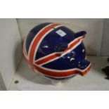 A large Union Jack decorated pottery piggy bank.