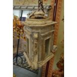 An Italian carved wood hanging lantern (af).