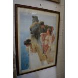 A framed colour print after Alma-Tadema.