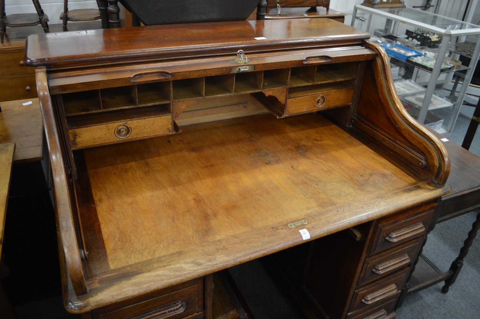 A Victorian mahogany twin pedestal roll top desk. - Image 2 of 2