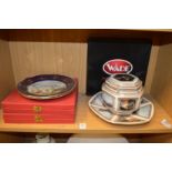 Two Spode maritime collectors plates together with a Wade collectors plate and matching jar and