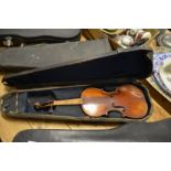 A cased violin (for restoration).