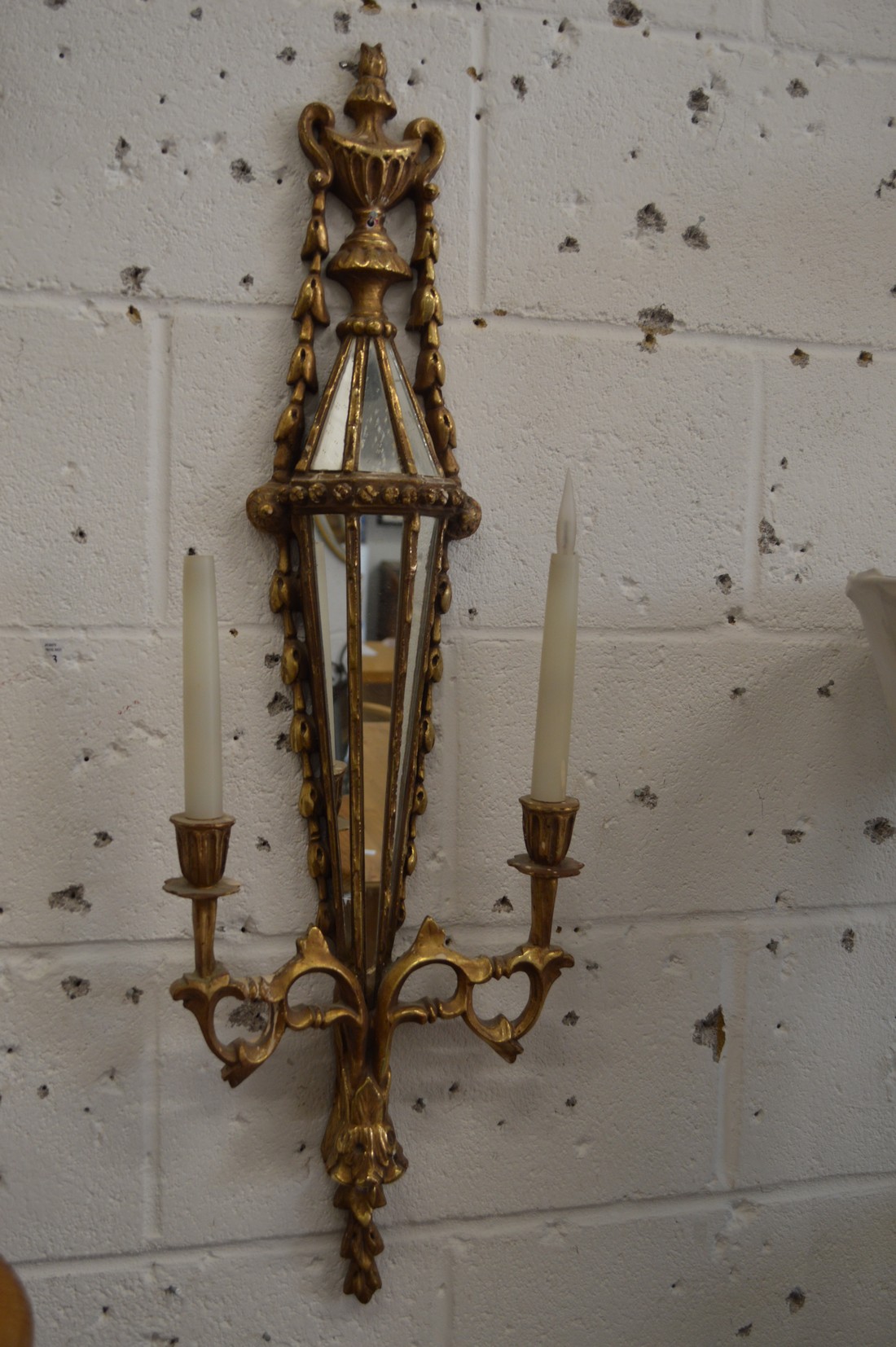 A pair of decorative gilt and mirrored two branch wall appliques. - Image 2 of 2