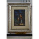 Oscar Tirelli, man pushing a cart along a street, oil on board, signed.