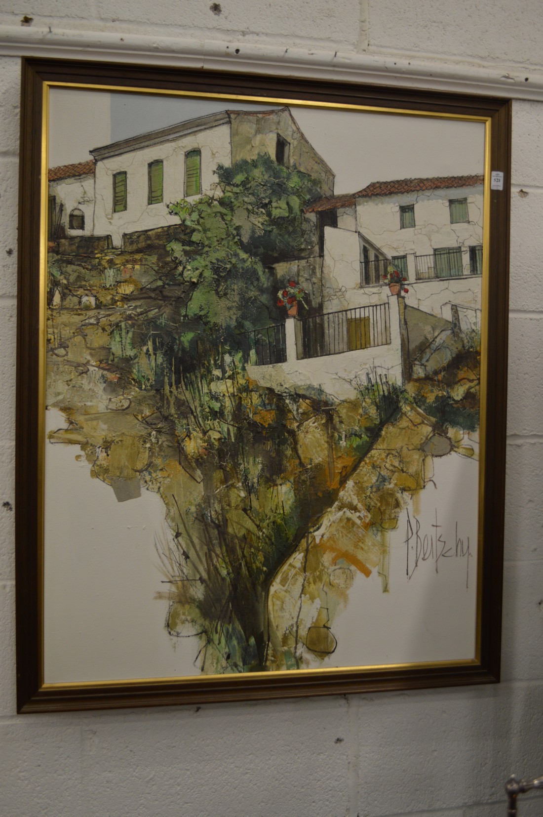 Pierre Bertschi, A study of white washed Continental houses, oil on canvas, signed.