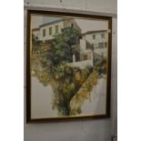 Pierre Bertschi, A study of white washed Continental houses, oil on canvas, signed.