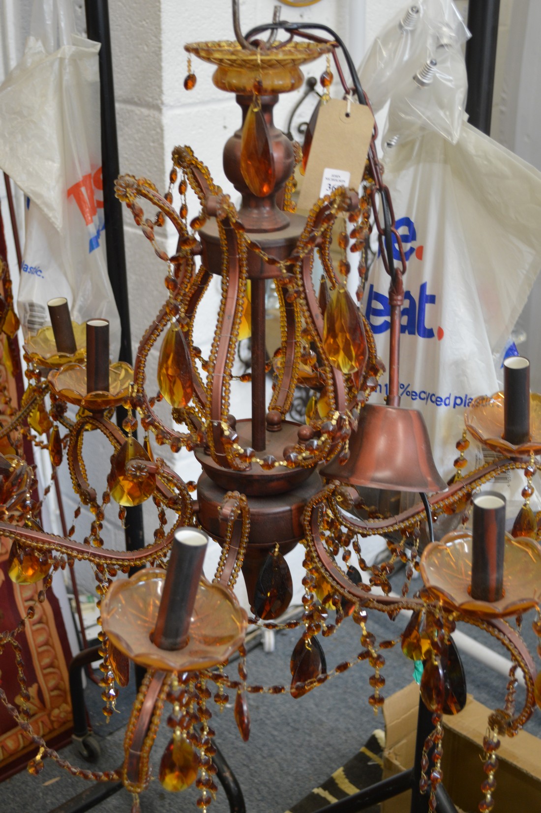 A decorative glass chandelier.