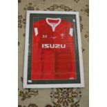 An original limited edition Welsh rugby union 2020 signed shirt, framed and glazed with