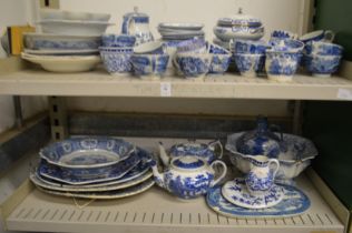A large quantity of blue and white china.